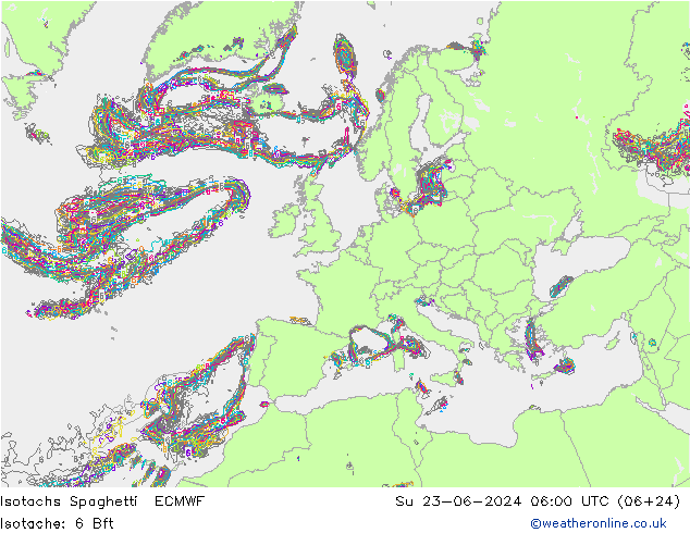 Isotachs Spaghetti ECMWF Su 23.06.2024 06 UTC