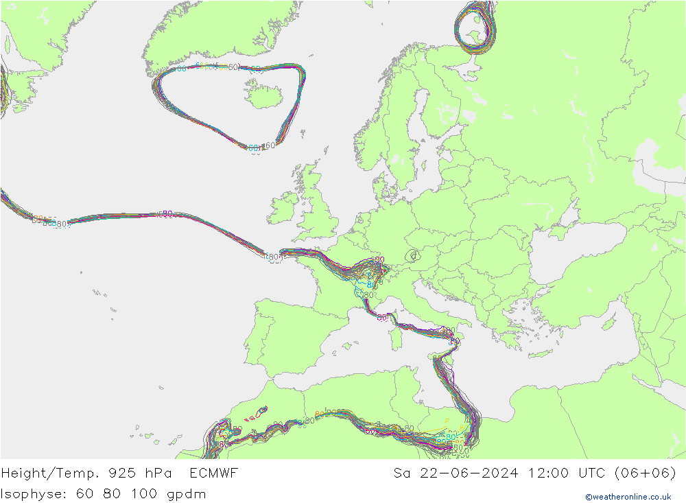 Hoogte/Temp. 925 hPa ECMWF za 22.06.2024 12 UTC