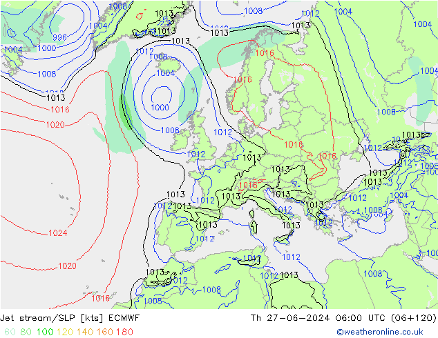 Corriente en chorro ECMWF jue 27.06.2024 06 UTC