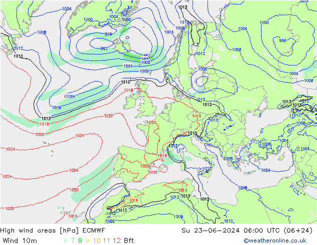 High wind areas ECMWF Dom 23.06.2024 06 UTC