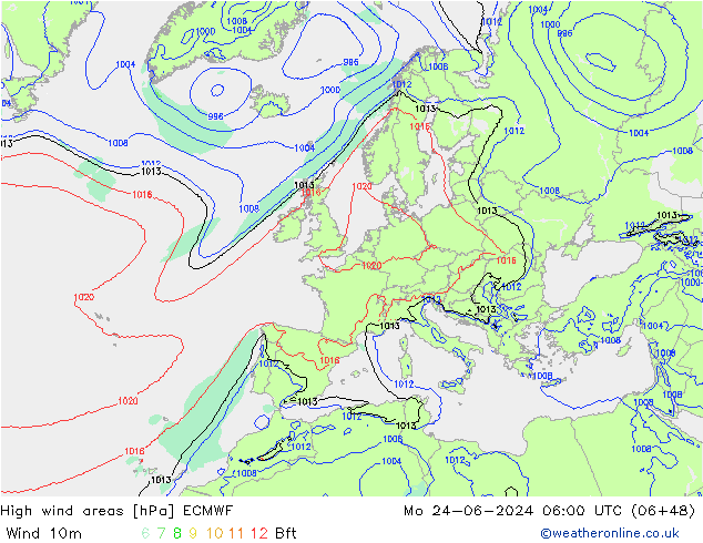 yüksek rüzgarlı alanlar ECMWF Pzt 24.06.2024 06 UTC