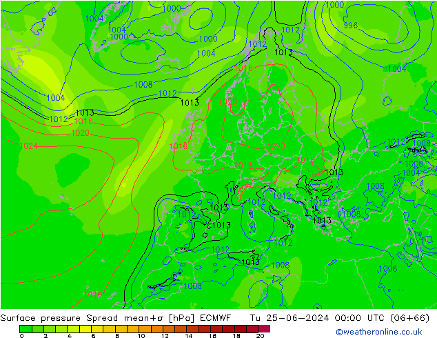 Surface pressure Spread ECMWF Tu 25.06.2024 00 UTC