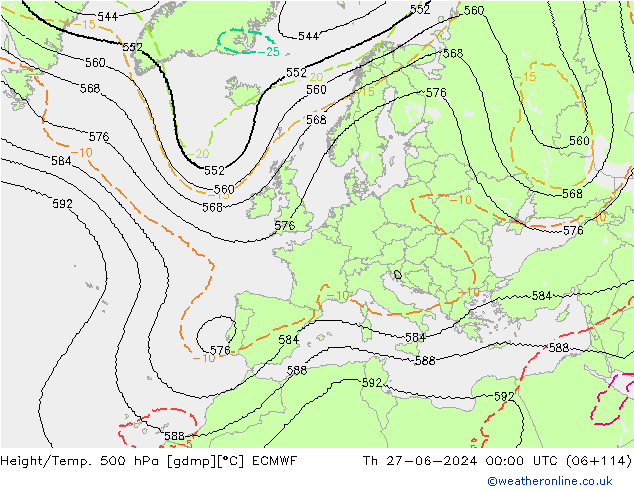 Height/Temp. 500 hPa ECMWF Th 27.06.2024 00 UTC