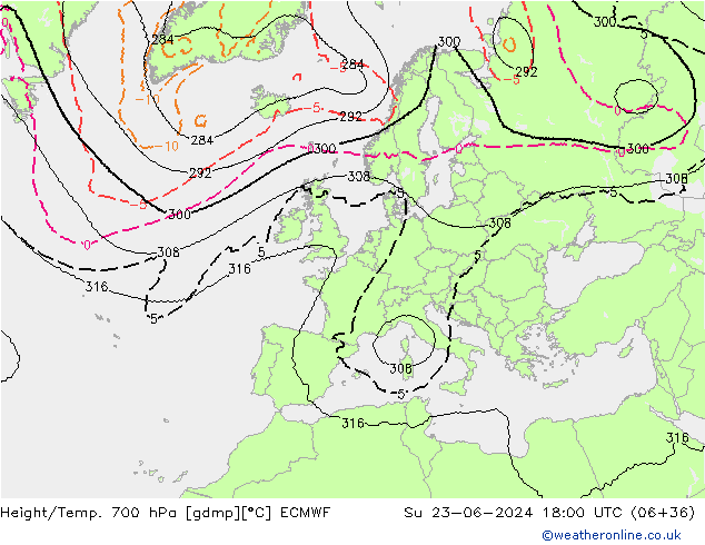 Height/Temp. 700 hPa ECMWF Dom 23.06.2024 18 UTC