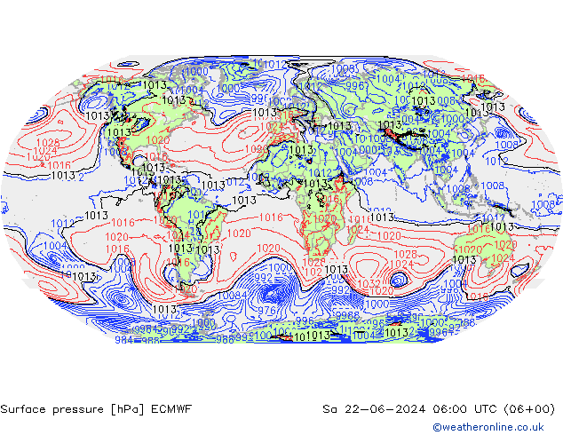 Surface pressure ECMWF Sa 22.06.2024 06 UTC