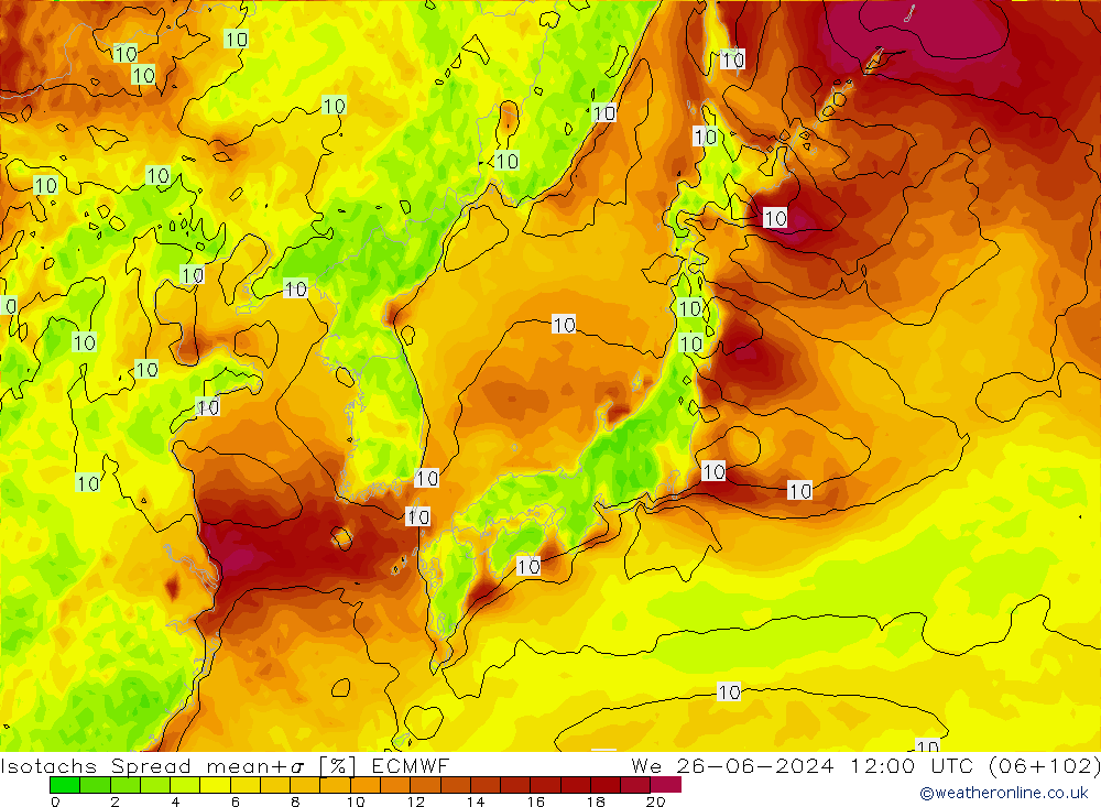 Isotachen Spread ECMWF wo 26.06.2024 12 UTC