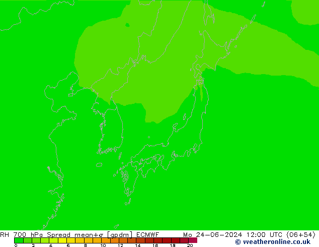 Humidité rel. 700 hPa Spread ECMWF lun 24.06.2024 12 UTC