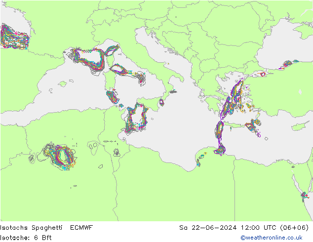 Isotachs Spaghetti ECMWF Sa 22.06.2024 12 UTC