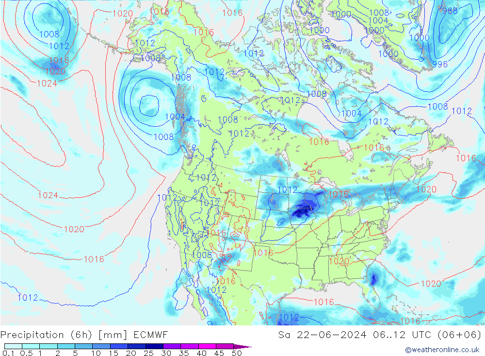 降水量 (6h) ECMWF 星期六 22.06.2024 12 UTC