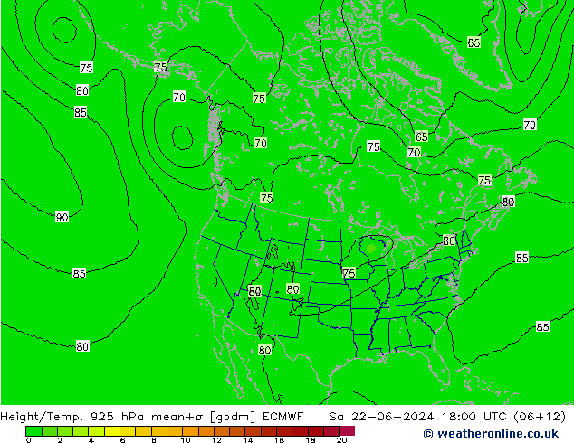 Yükseklik/Sıc. 925 hPa ECMWF Cts 22.06.2024 18 UTC