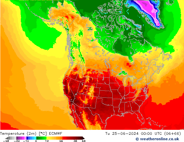 Temperature (2m) ECMWF Tu 25.06.2024 00 UTC