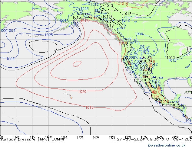 pressão do solo ECMWF Qui 27.06.2024 06 UTC