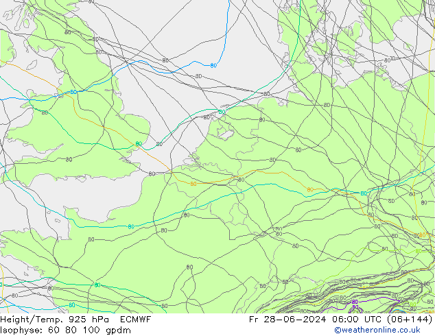 Height/Temp. 925 hPa ECMWF Fr 28.06.2024 06 UTC