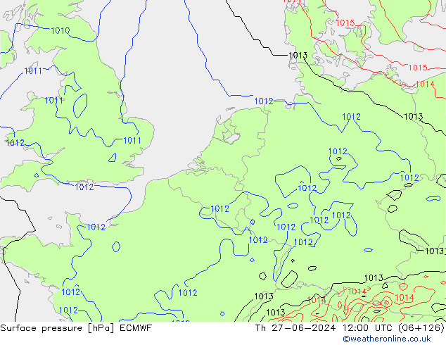 Pressione al suolo ECMWF gio 27.06.2024 12 UTC