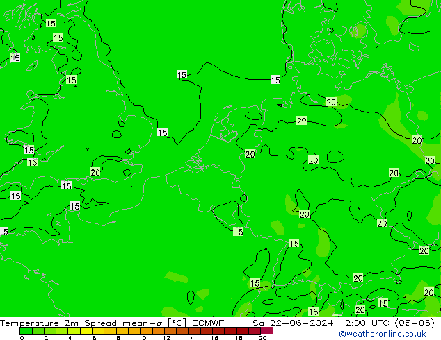 温度图 Spread ECMWF 星期六 22.06.2024 12 UTC