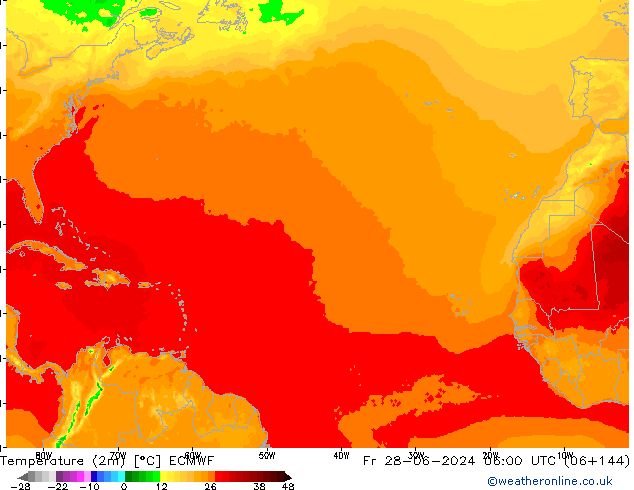 mapa temperatury (2m) ECMWF pt. 28.06.2024 06 UTC