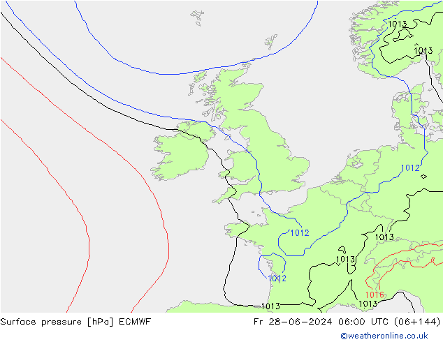 Atmosférický tlak ECMWF Pá 28.06.2024 06 UTC