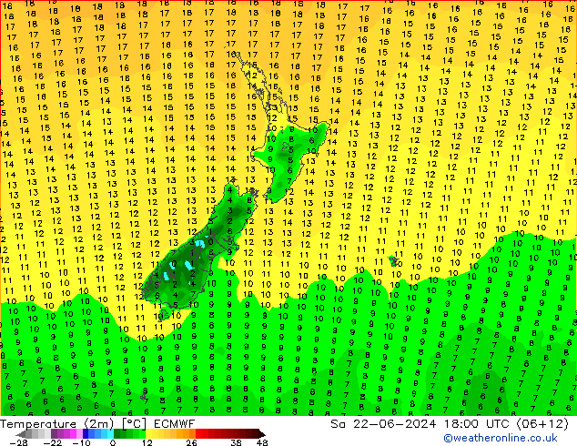 Temperatura (2m) ECMWF sab 22.06.2024 18 UTC