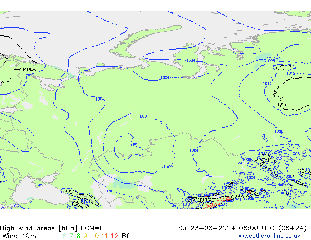 High wind areas ECMWF Ne 23.06.2024 06 UTC