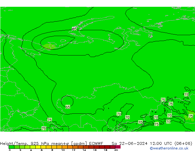 Height/Temp. 925 hPa ECMWF Sáb 22.06.2024 12 UTC