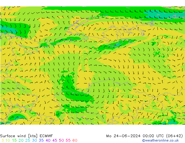 Surface wind ECMWF Mo 24.06.2024 00 UTC
