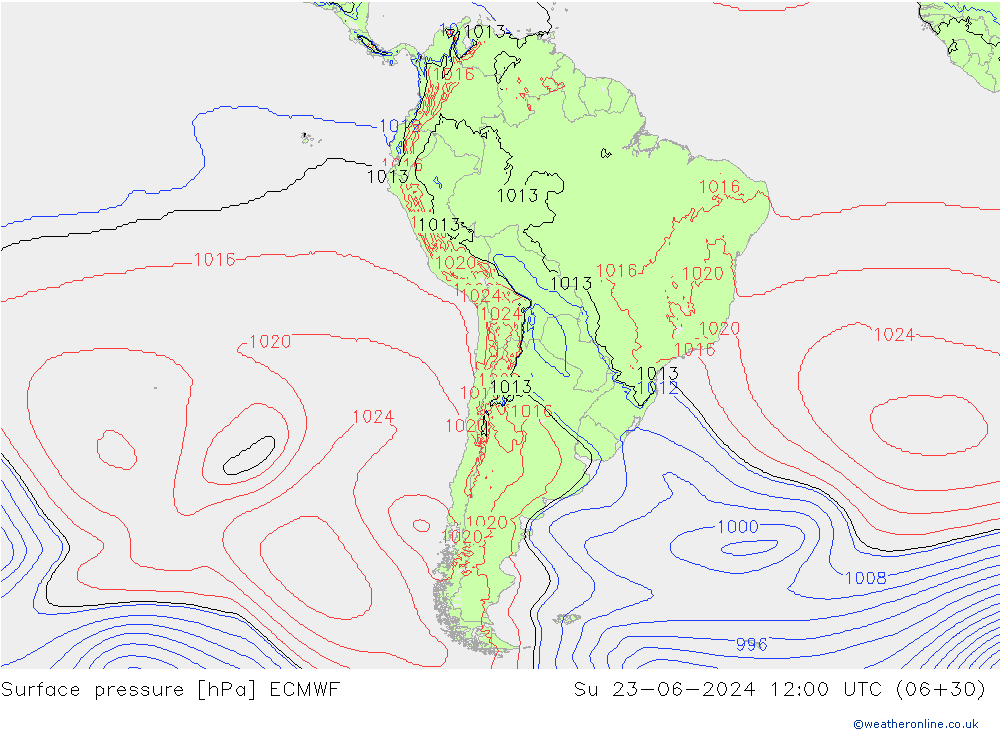 Yer basıncı ECMWF Paz 23.06.2024 12 UTC