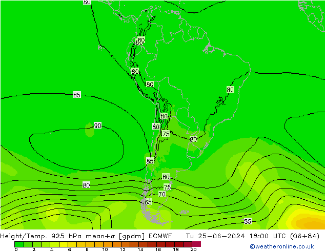 Height/Temp. 925 hPa ECMWF Tu 25.06.2024 18 UTC