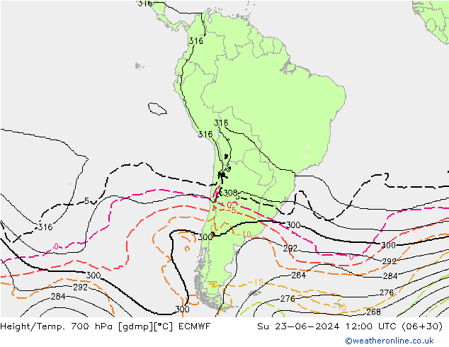 Height/Temp. 700 hPa ECMWF Ne 23.06.2024 12 UTC