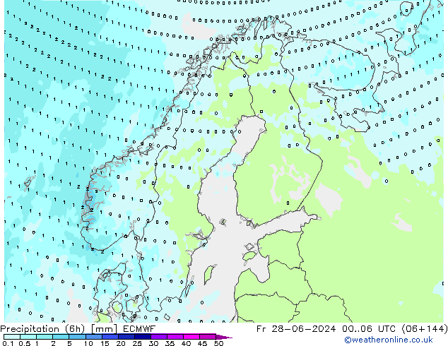 осадки (6h) ECMWF пт 28.06.2024 06 UTC