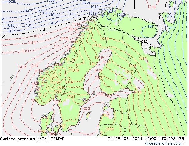 Surface pressure ECMWF Tu 25.06.2024 12 UTC