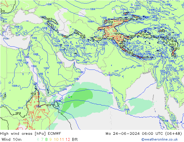 High wind areas ECMWF lun 24.06.2024 06 UTC