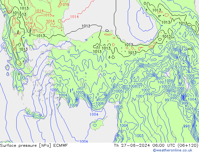 ciśnienie ECMWF czw. 27.06.2024 06 UTC