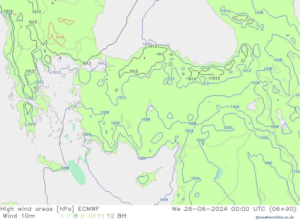 High wind areas ECMWF We 26.06.2024 00 UTC