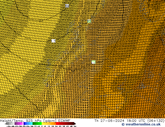 Height/Temp. 925 hPa ECMWF gio 27.06.2024 18 UTC