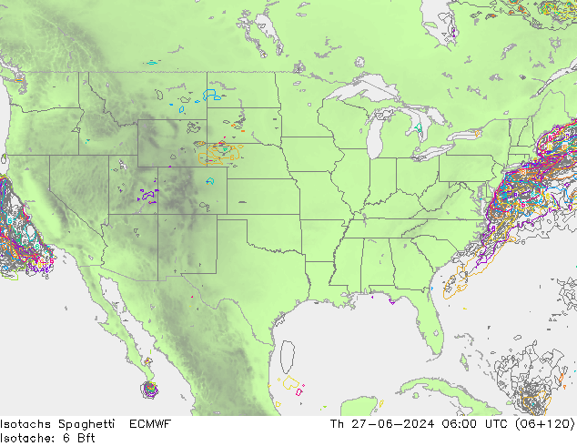 Isotachs Spaghetti ECMWF gio 27.06.2024 06 UTC