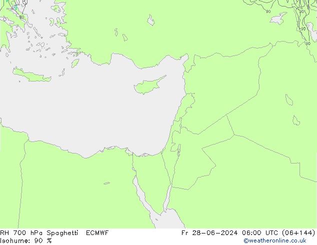RH 700 hPa Spaghetti ECMWF Fr 28.06.2024 06 UTC
