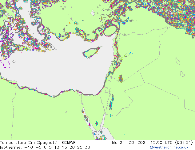 карта температуры Spaghetti ECMWF пн 24.06.2024 12 UTC