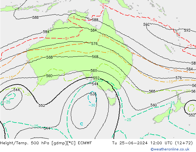 Géop./Temp. 500 hPa ECMWF mar 25.06.2024 12 UTC