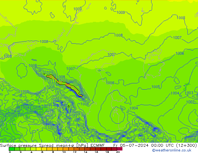 Surface pressure Spread ECMWF Fr 05.07.2024 00 UTC