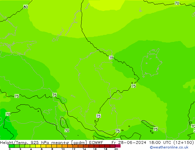 Hoogte/Temp. 925 hPa ECMWF vr 28.06.2024 18 UTC