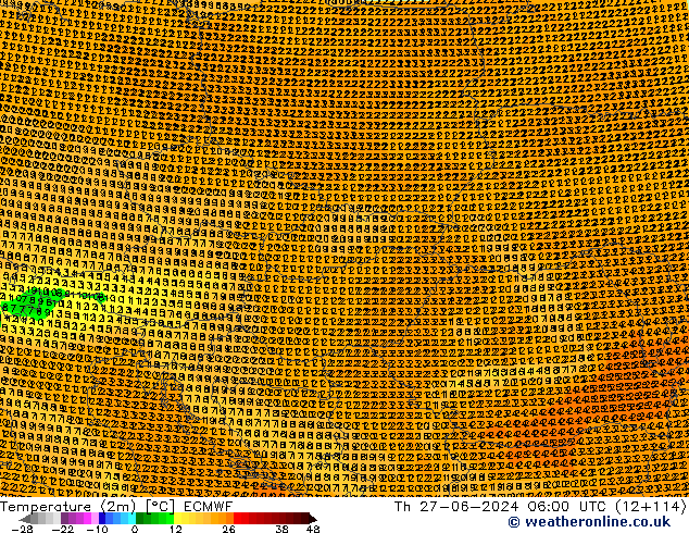 Temperature (2m) ECMWF Th 27.06.2024 06 UTC