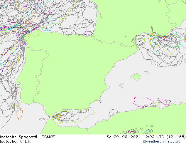 Isotachen Spaghetti ECMWF za 29.06.2024 12 UTC