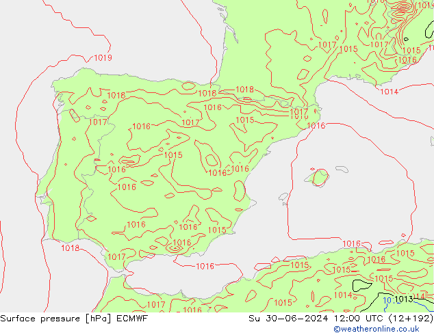 Surface pressure ECMWF Su 30.06.2024 12 UTC