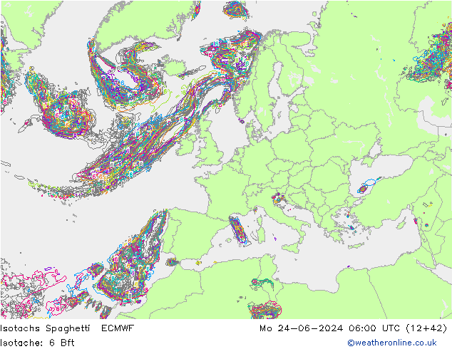 Isotaca Spaghetti ECMWF lun 24.06.2024 06 UTC
