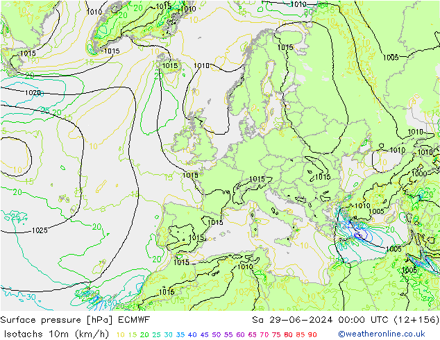 Isotachs (kph) ECMWF сб 29.06.2024 00 UTC