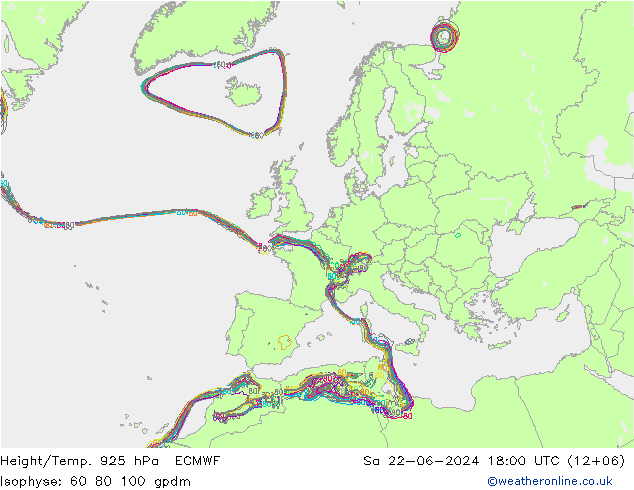 Height/Temp. 925 гПа ECMWF сб 22.06.2024 18 UTC