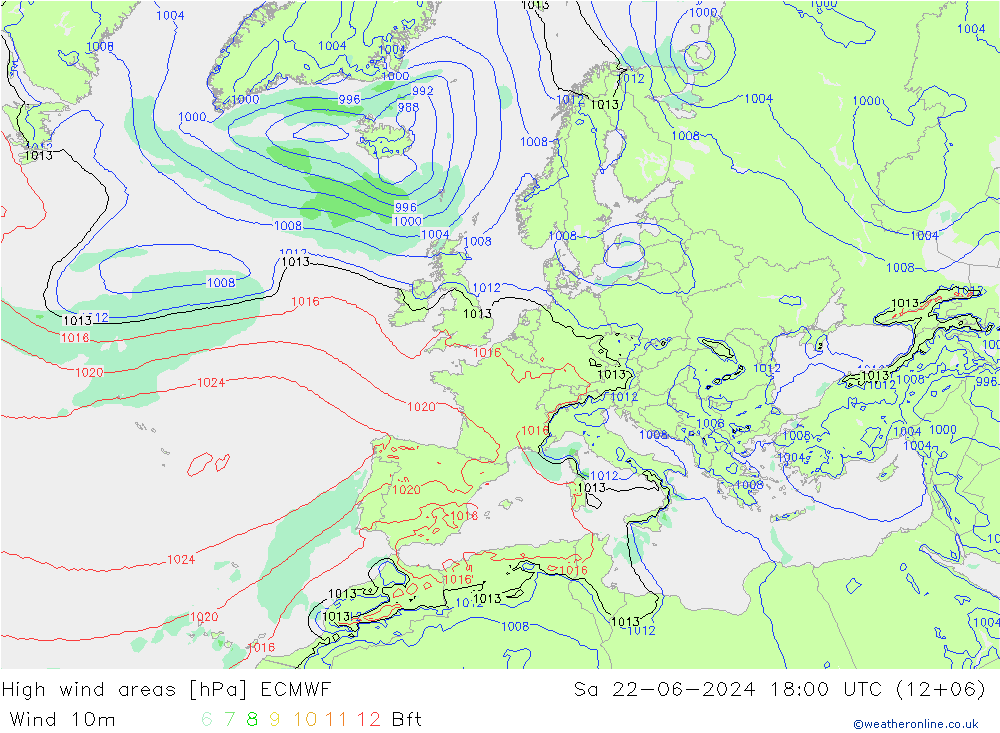 yüksek rüzgarlı alanlar ECMWF Cts 22.06.2024 18 UTC