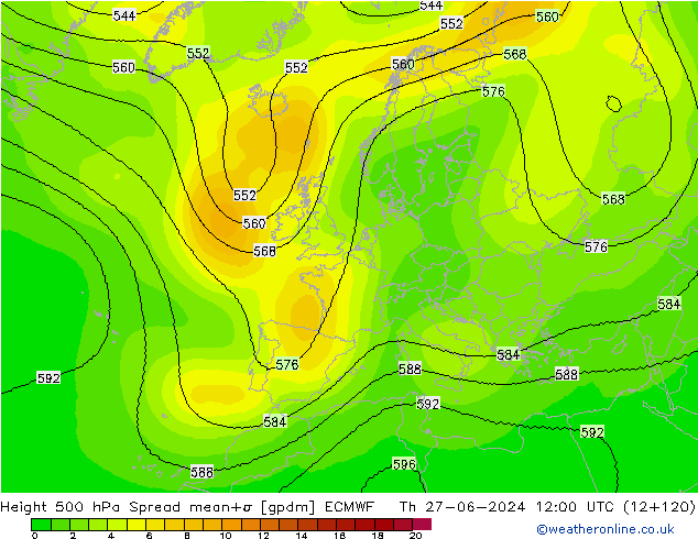 Height 500 hPa Spread ECMWF Th 27.06.2024 12 UTC