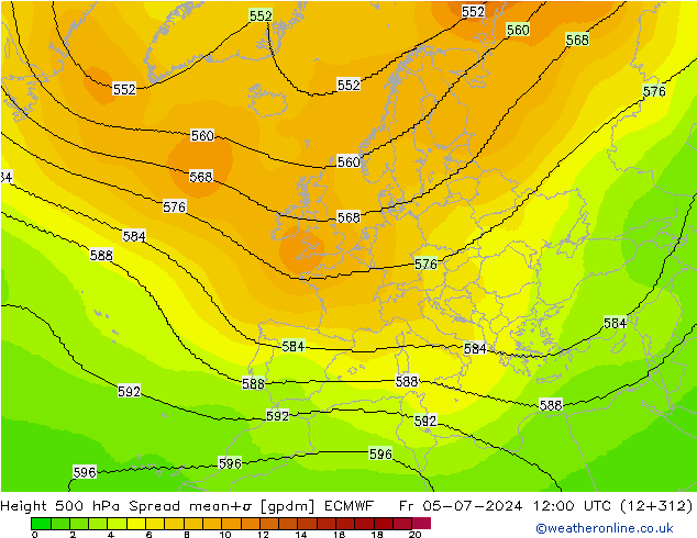 Height 500 hPa Spread ECMWF Fr 05.07.2024 12 UTC