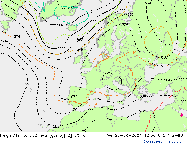 Height/Temp. 500 hPa ECMWF We 26.06.2024 12 UTC